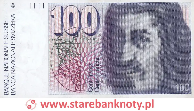 widok banknotu 100 franków szwajcarskich awers